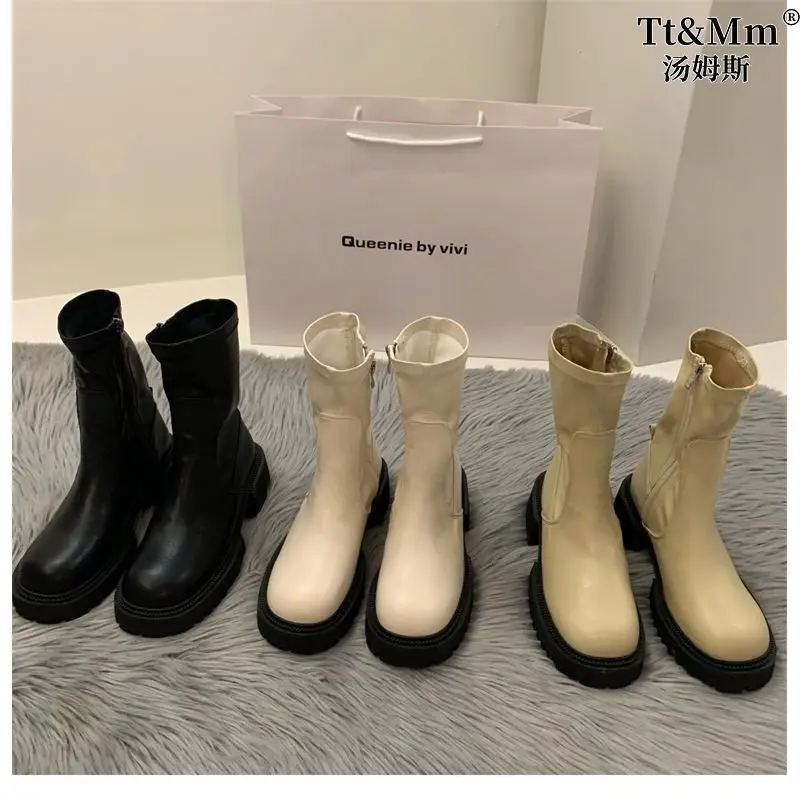 

Women Boots Outdoor Snow Warm Thick-soled Slip-on Black Ankle Casual Fashion Mid-tube Winter The New Listing Chunky Shoes Shoes