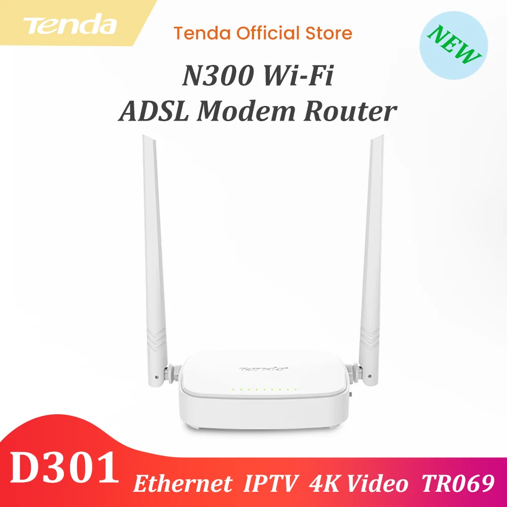 Купи Wi-Fi-роутер Tenda D301 V4.0 300Mbps, беспроводной сетевой проводной модемный роутер, 4-портовый переключатель WPA/WPA2 ADSL2 + модемный маршрутизатор «Все-в-од... за 1,817 рублей в магазине AliExpress