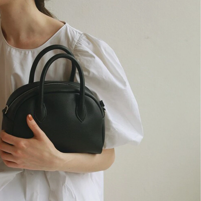 2024 новая простая женская сумка Boston с узором личи мягкая из воловьей кожи