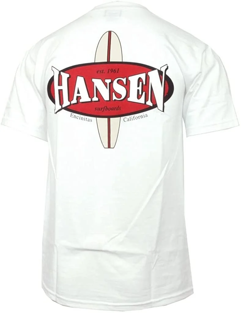 

Hansen Surfboards New Mens Surf T-shirt, Short Sleeve, Graphic Crew Neck Cotton and Polyester Tee