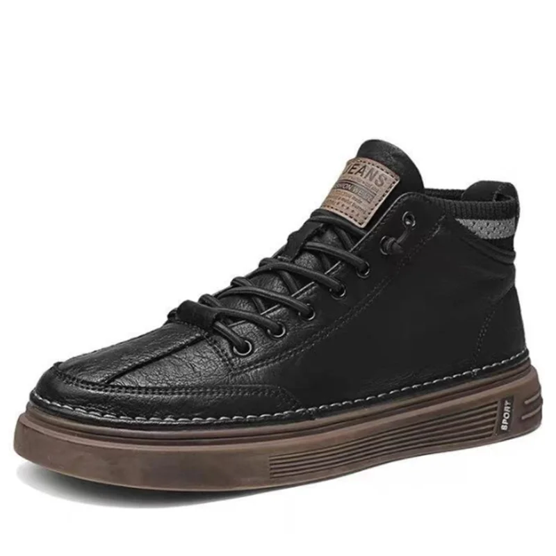 

New men's shoes work high-top casual leather shoes men's fashion thick-soled comfortable loafers stitching men's sneakers