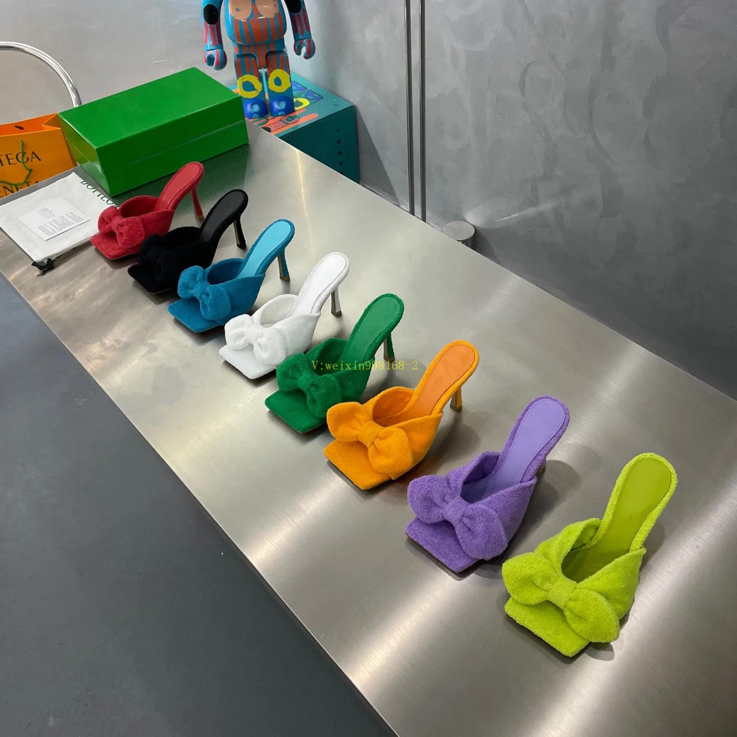 

2023 Spring Summer Bow High Heel Fleece Slippers Fashion Famous Designer B Design Size 10cm Height Various Colors Dust Bag