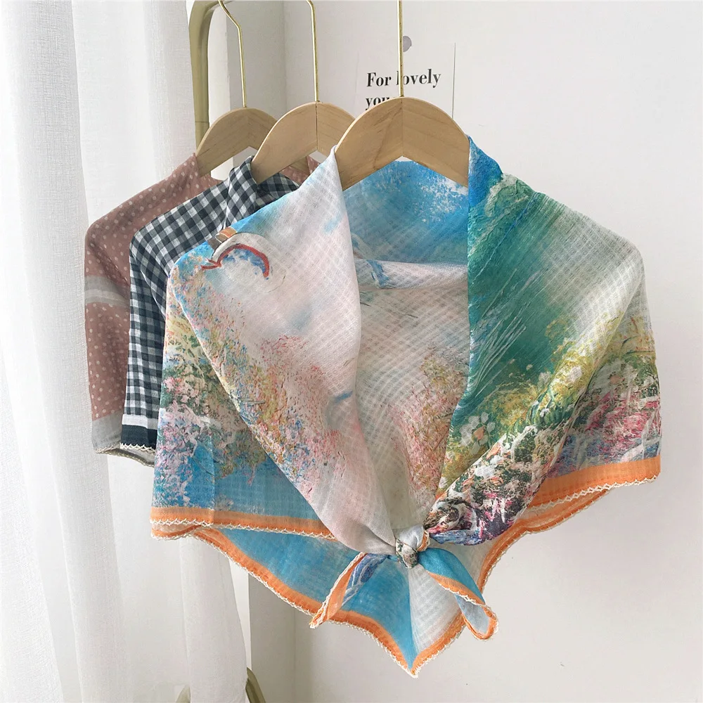 

90cm square cotton silk scarf women's summer Korean version sunscreen scarf shoulder shawl Decorate Scarves