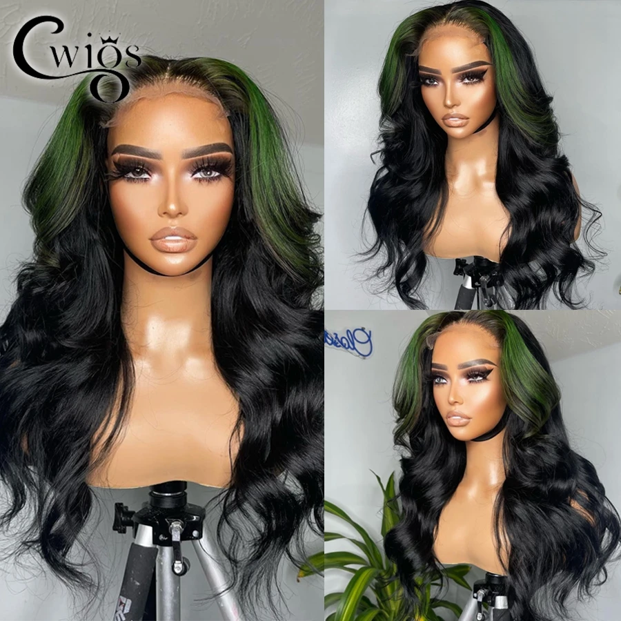 

Body Wave Highlight Ombre Green Color Synthetic Glueless 13X4 Lace Front Wigs For Women Cosplay Party High Temperature Fiber
