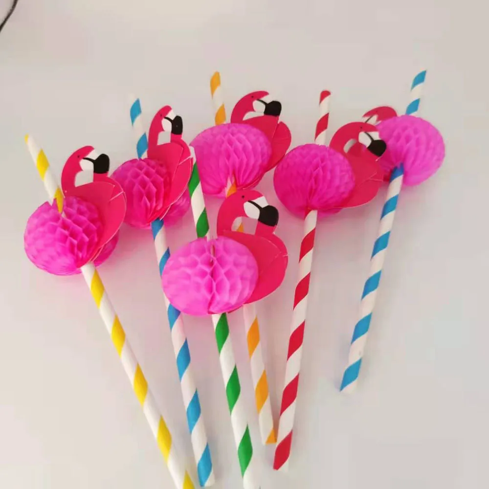 

Cocktail Disposable Birthday Umbrellas Paper Straws Hawaii Beach Flamingo Color Summer Mix Wedding Tropical Decoration Party