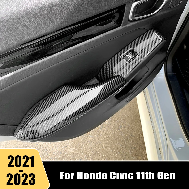 

Carbon Fiber For Honda Civic 11th Gen 2021 2022 2023 ABS Car Interior Door Handle Decorative Cover Glass Lift Switr Accessories