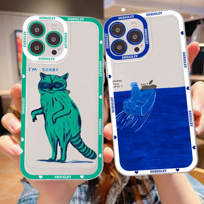 

David Shrigley Visual Arts Phone Case For iPhone 14 13 12 11 Pro Max Mini X Xs XR 6 7 8 Plus SE 2020 Transparent Case