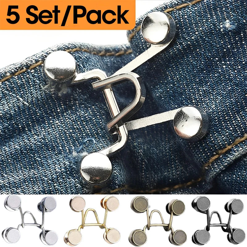 

5 Set Detachable Jean Button Metal Snap Fastener Buttons Pants Pins DIY Sewing-Free Adjustable Waist Clip Clothing Buckles