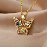 zircon butterfly pendant necklaces for women stainless steel chain necklace charm cz wedding couple aesthetic jewerly gift
