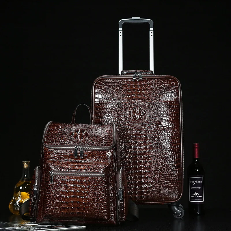 

Дорожный чемодан из натуральной кожи с рисунком, мужской рюкзак на колесиках из первого слоя воловьей кожи для посадки