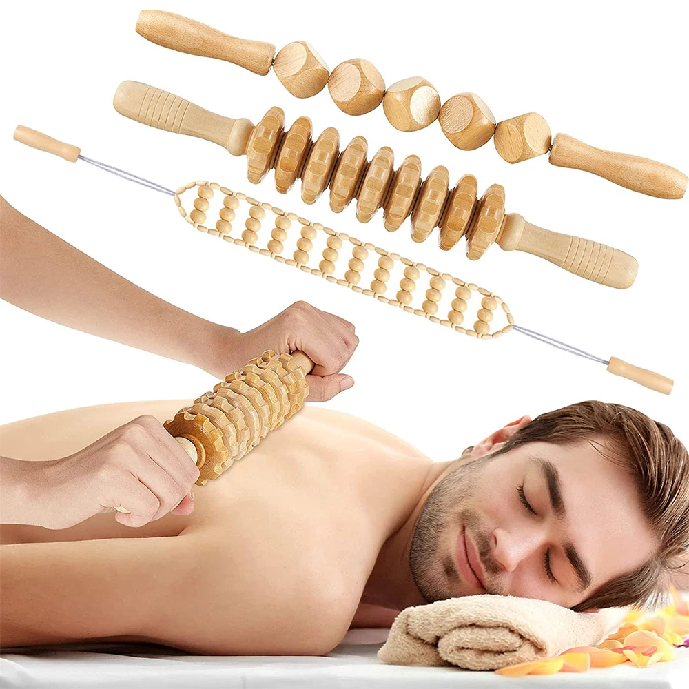 1/3PCS Wooden Massage Roller Back Roller Rope Lymphatic Drainage Massager Wood Therapy Tools for Anti-Cellulite, Body Sculpting
