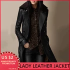 Женская длинная мотоциклетная куртка из искусственной кожи, черная ветровка в готическом стиле, верхняя одежда, весна-осень 2022