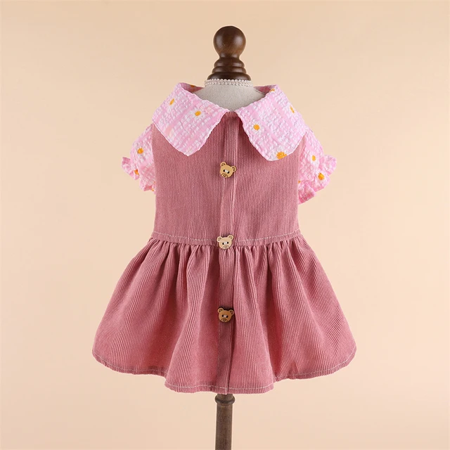 Pet Classic Embroidery Corduroy Dress Cat Dog Dress Pet Skirt Dog Dress With Towing Buckle Teddy Bears Coat Pet Clothes 1