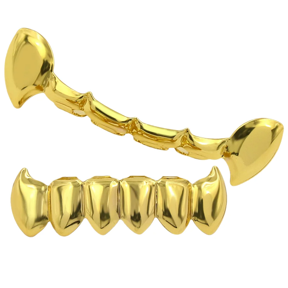 

Grills Your Teeth Adults Gold Jewelry Halloween Fake Punk Cap Funny Women Decor