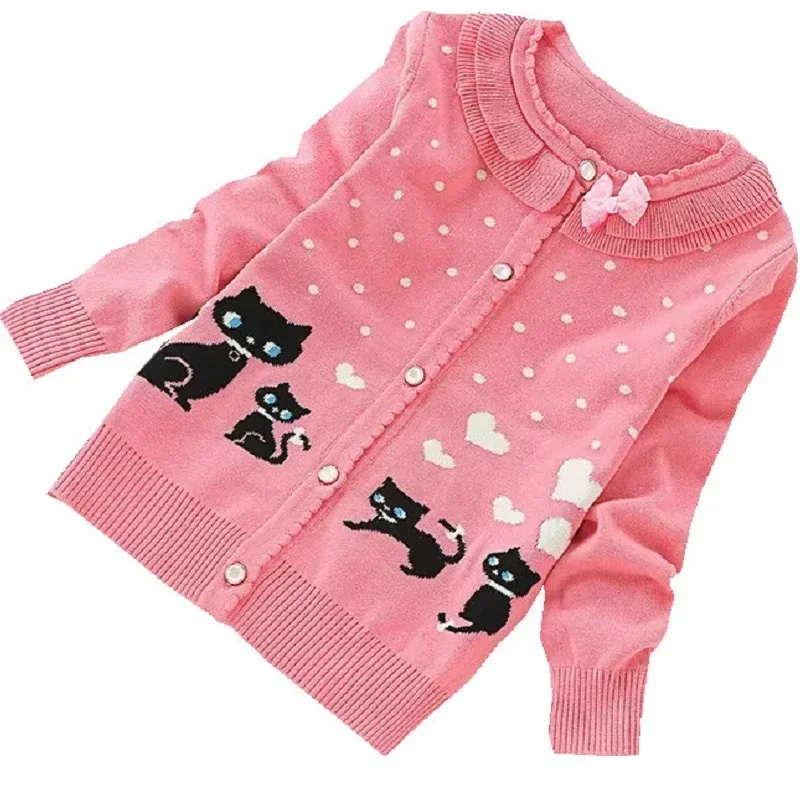 Детский трикотажный кардиган свитер для девочек с мультяшным котом верхняя