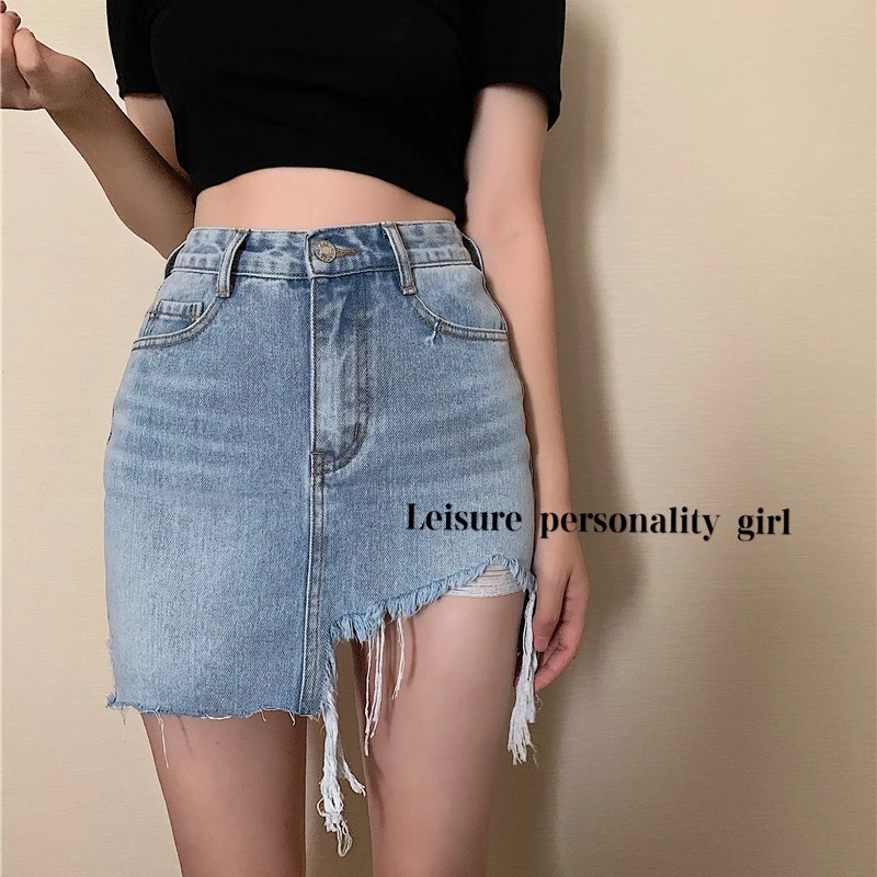 

Real Shot Denim Skirt Short Women's Skirt Retro Irregular A-line Skirt 2022 New Spring Summer High Waist Sexy Slim Skirt Female