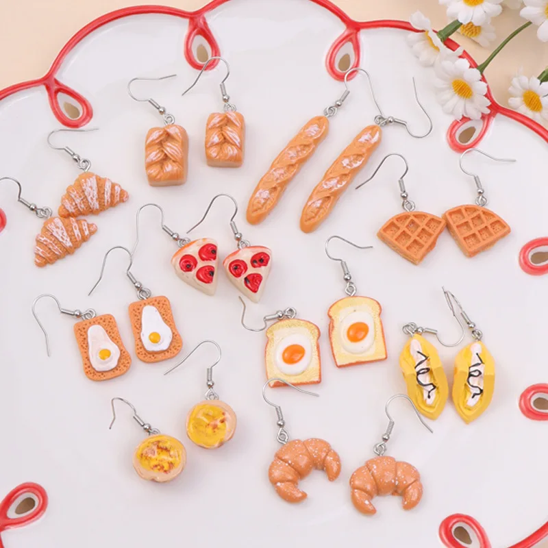 

Cake Pizza Bread Earring For Women Resin Drop Made Handmade Cute Girls Sweet Gift Cookies Macaron Cake Food Donuts Wholesale