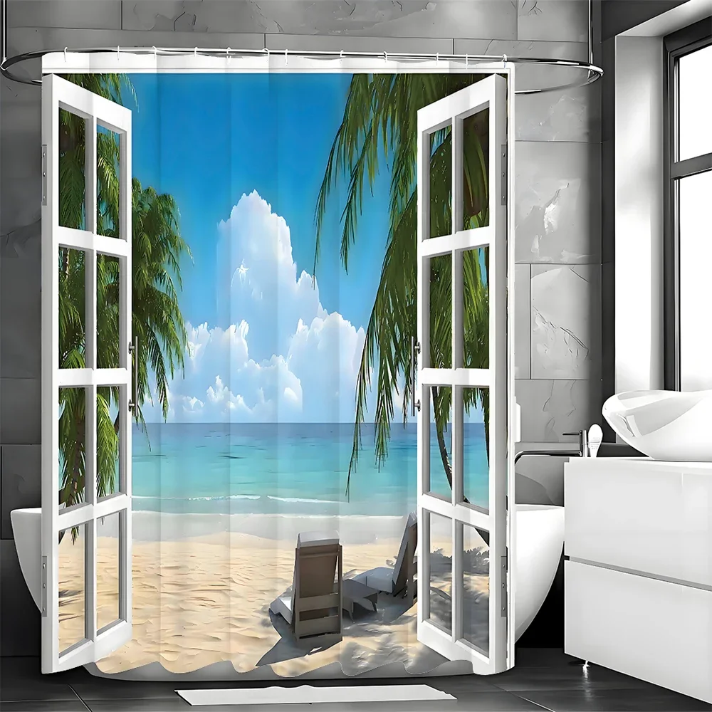 Занавеска для душа с тропическими пальмами декоративная занавеска Ocean Beach Island Window