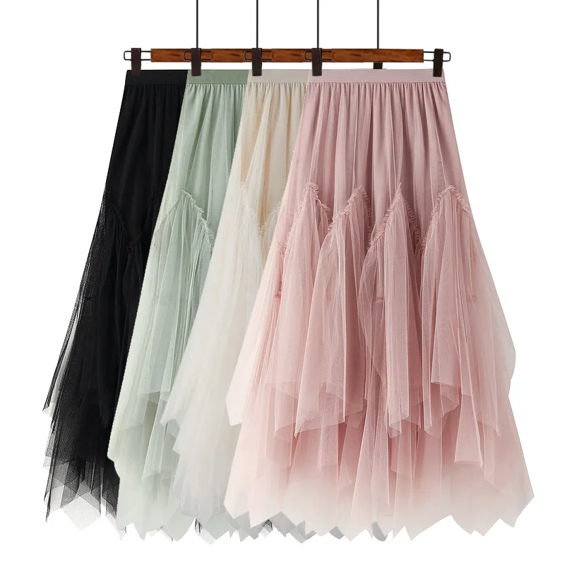 

Irregular Tulle Skirt Women Summer High Waist Skirt Up Party Petticoat Fashion Casual Style New Goth Dark