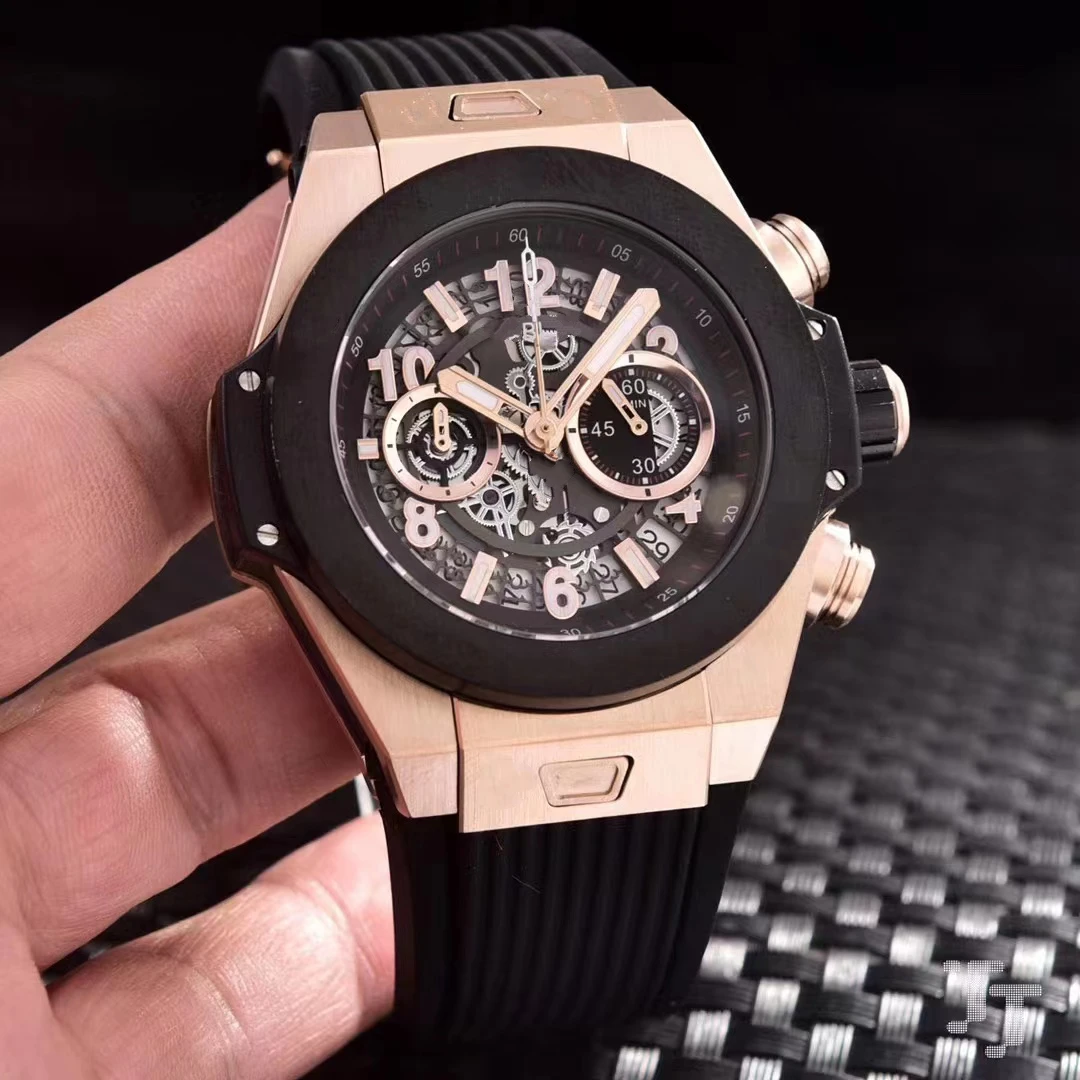 

mens quartz chronograph watch rose gold black plastic strap