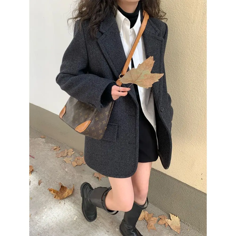 Luxury Long Sleeve Tweed Blazer Women Slim Fit Office Ladies Solid Suit Korean Fashion Coat Designer Blazer