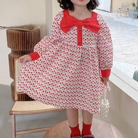 2022 spring autumn long sleeve floral casual dress bowknot decoration casual dress for girl clothes kid clothes