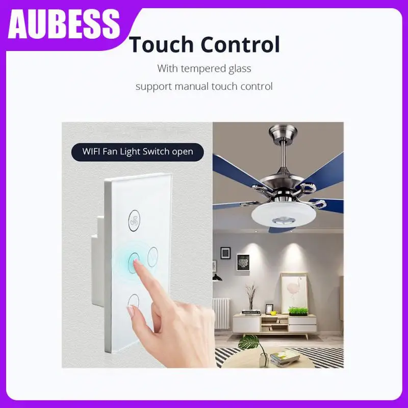 

Work With Amazon And Google Home Lamp Controller Touch Glass Panel Remote Various Speed Control Smart Wifi Fan Light Switch Tuya