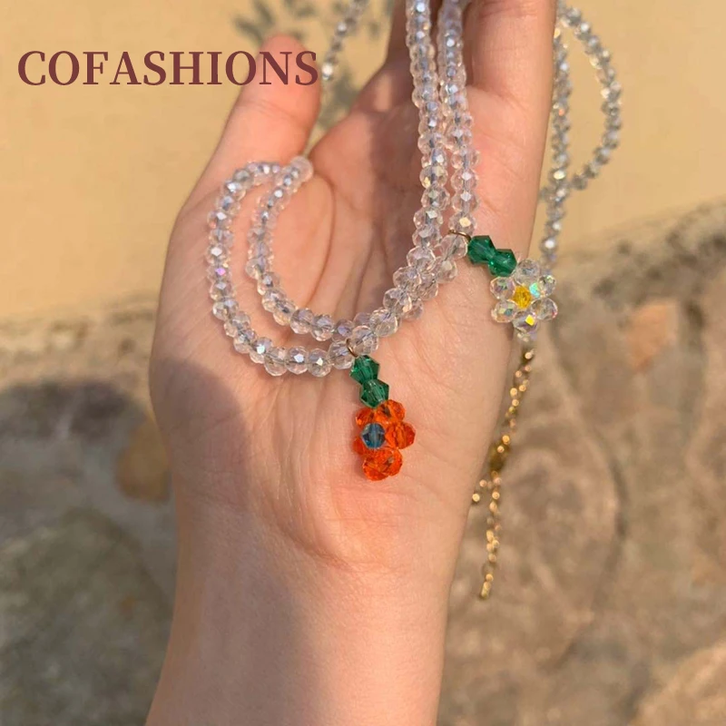 

Transparent Bead Choker Necklace For Women Vintage Chain Neckace flower pattern Cute Fashion Jewelry Wholesale Free Shipping