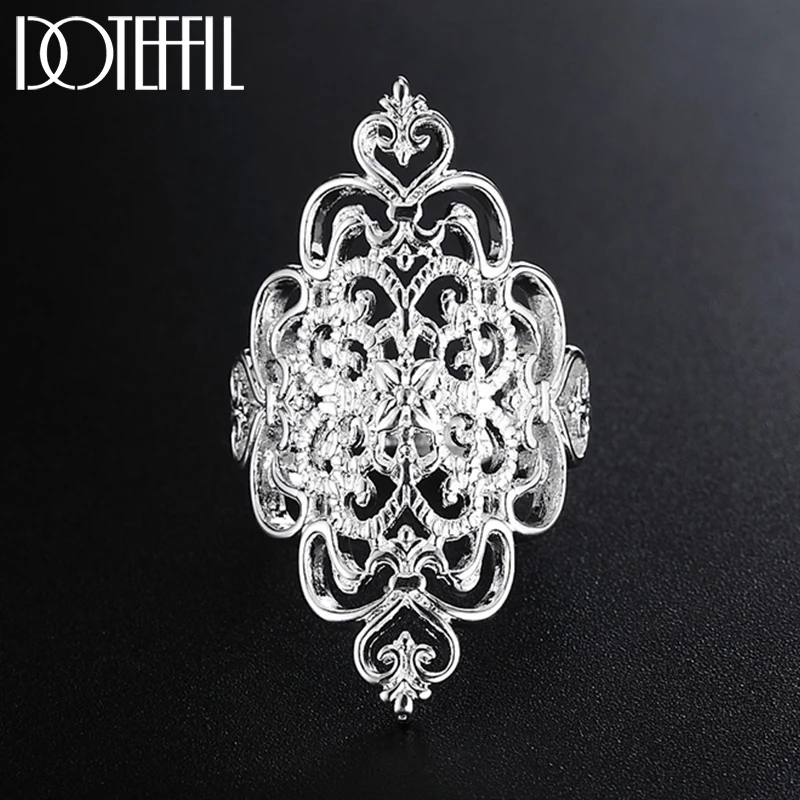

DOTEFFIL 925 Sterling Silver Pattern Hollow Ring For Women Fashion Wedding Engagement Party Gift Charm Jewelry