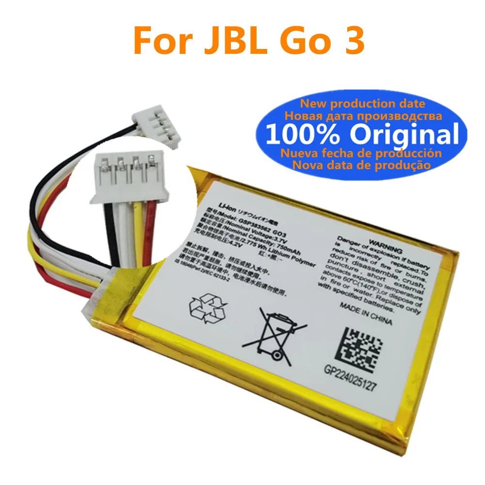 

750mAh GSP383562 100% Original Bluetooth Battery For JBL Go 3 Go3 G03 Player Speaker High Quality Battery Bateria Batteri
