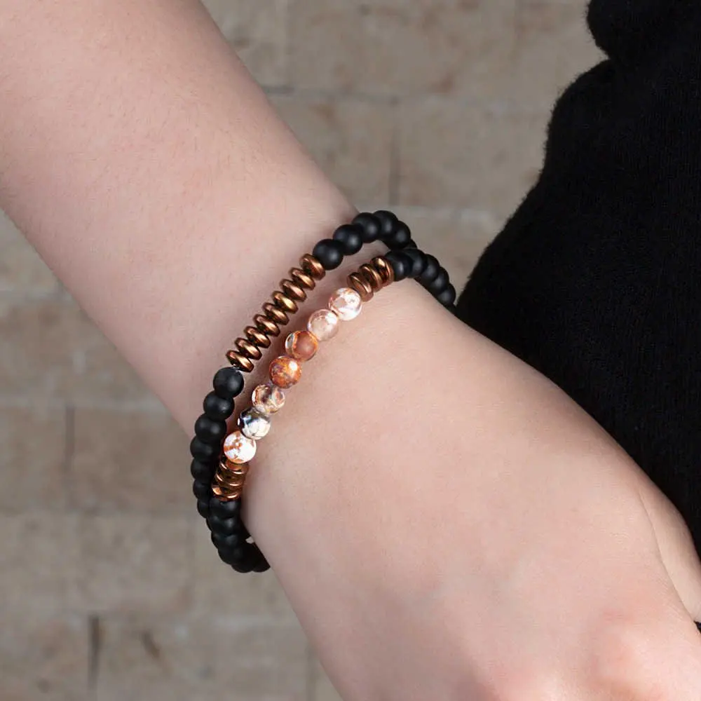 

Double Row Sphere Cut Onyx-hematite-agate Natural Stone Women 'S Bracelet
