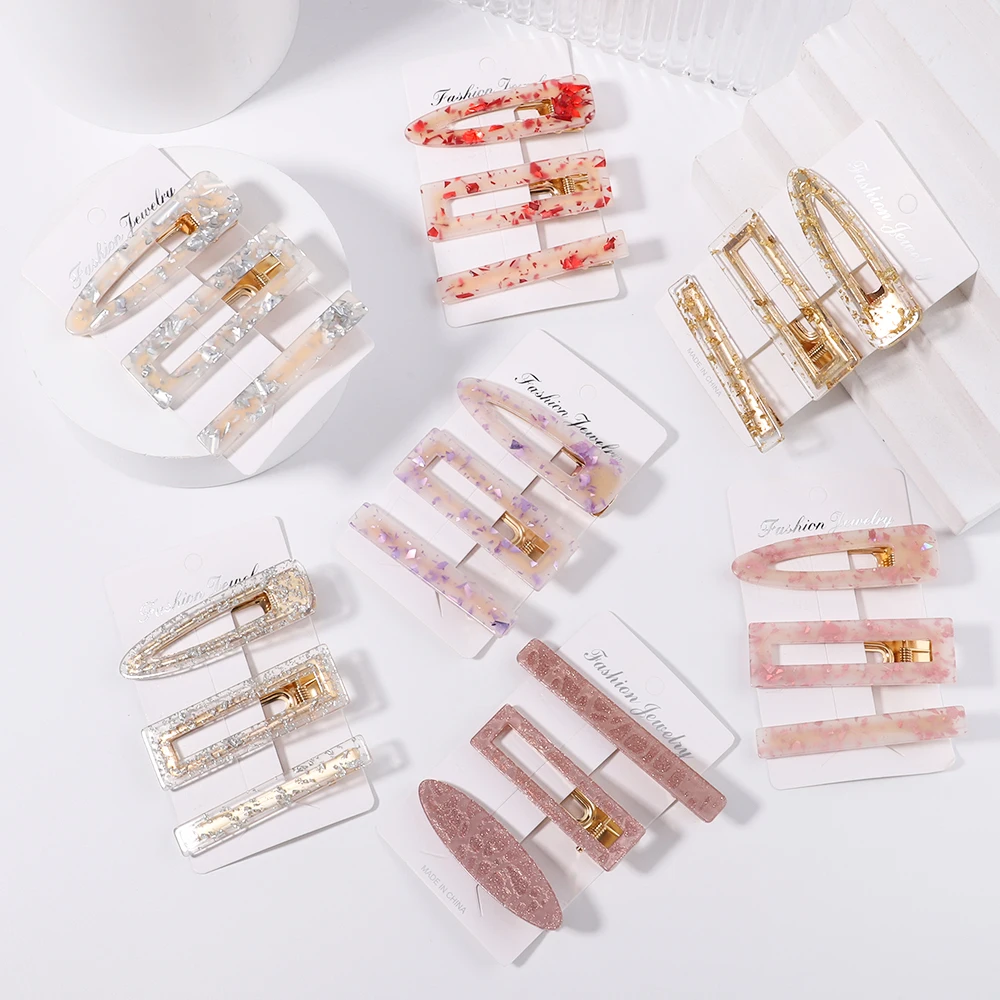 

3PCS New Women Girls Elegant Colorful Acrylic Geometric Hair Clip Sweet Hairpins Headband Barrettes Fashion Hair Accessories