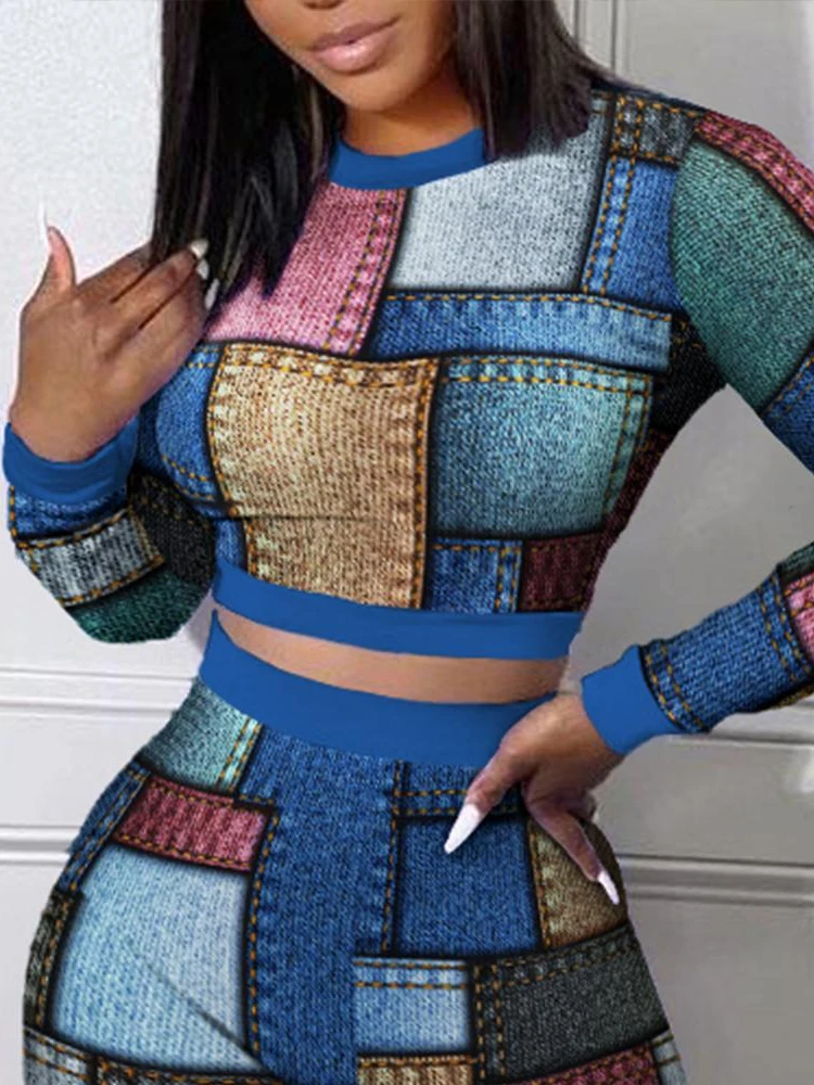 

Женский комплект из двух предметов, короткий топ с эластичным поясом и брюки-карандаш с принтом, одежда для отдыха, уличная одежда, Прямая по...