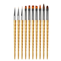10 pcsset gold nail drawing pen for manicure design fashion nylon nails art brush tools for diy decoration