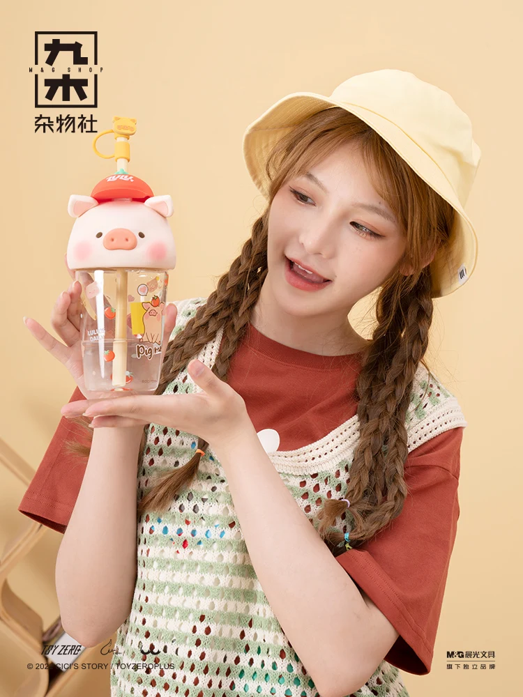 

Соломенная чашка LuLu в виде свиньи, детская стеклянная чашка для воды высокой красоты, портативная креативная чашка для воды, милый кавайный ...