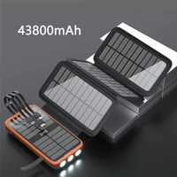 43800mah solar power bank fast qi wireless charger powerbank built in cable for iphone 13 12 samsung xiaomi poverbank with light