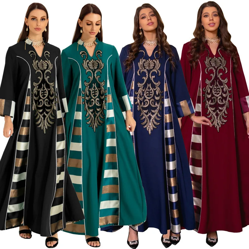 Women's New Arab Muslim Middle Eastern Retro Ethnic Beaded Piece Embroidered Patchwork Dress