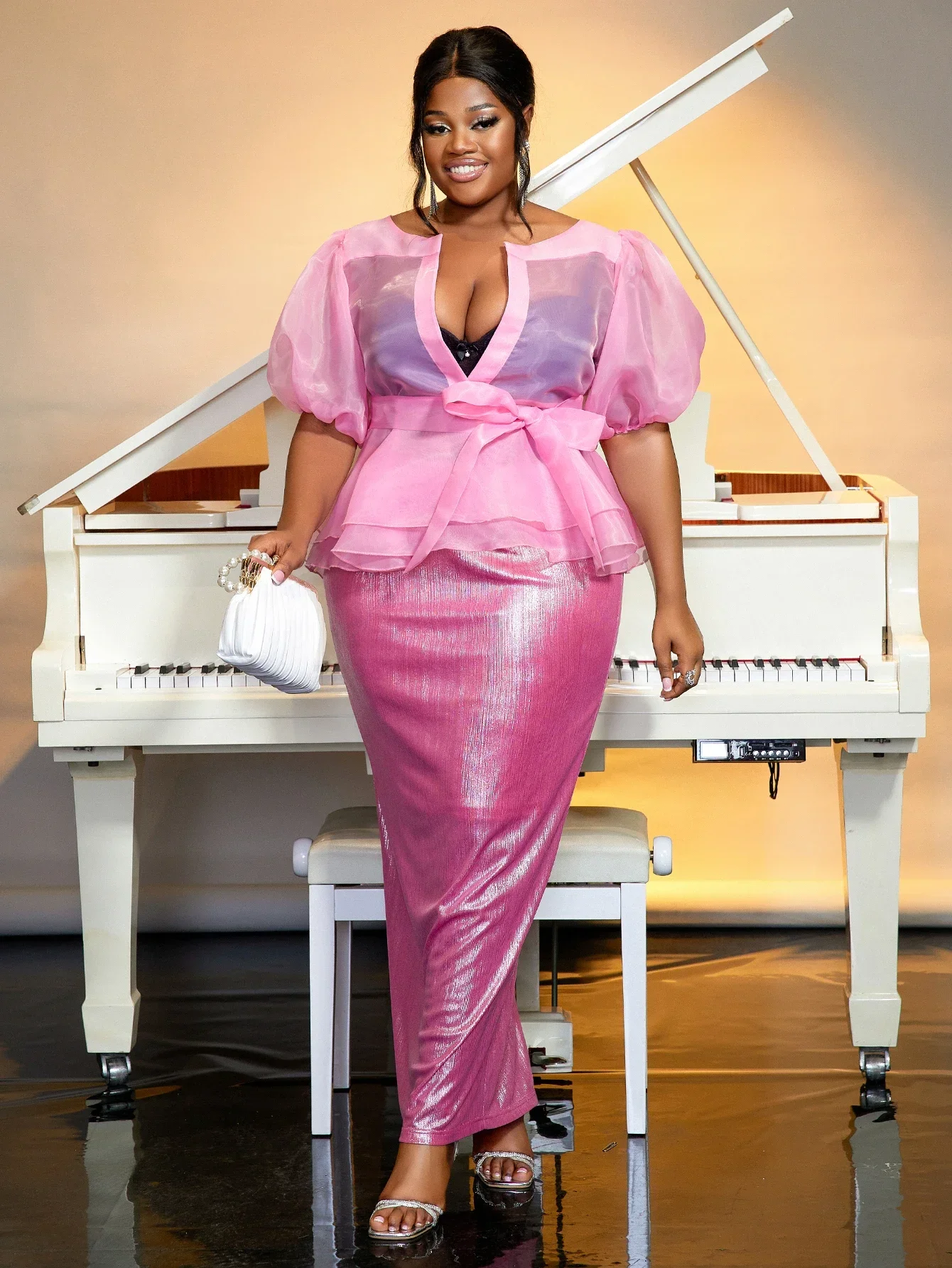 Сексуальная розовая женская прозрачная шифоновая рубашка из 2 предметов с