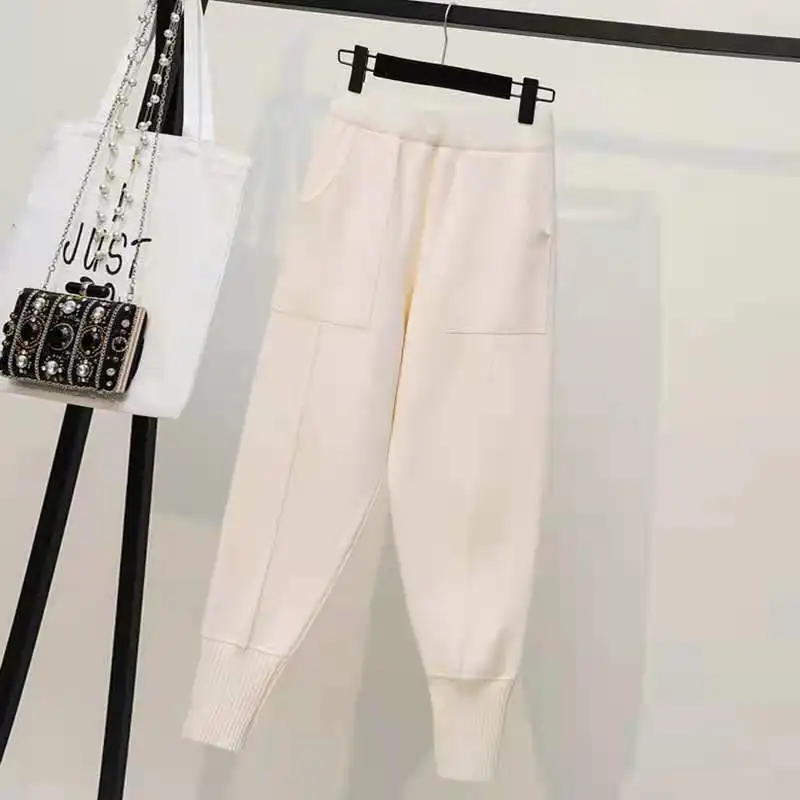 Свободные женские эластичные вязаные шаровары длинные зимние тренировочные