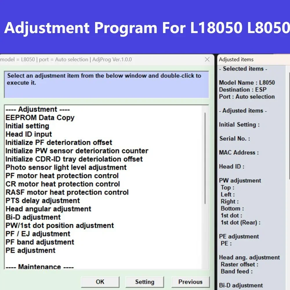 L18058 L8058 Регулировка программного обеспечения AdjProg Набор инструментов для Epson EcoTank