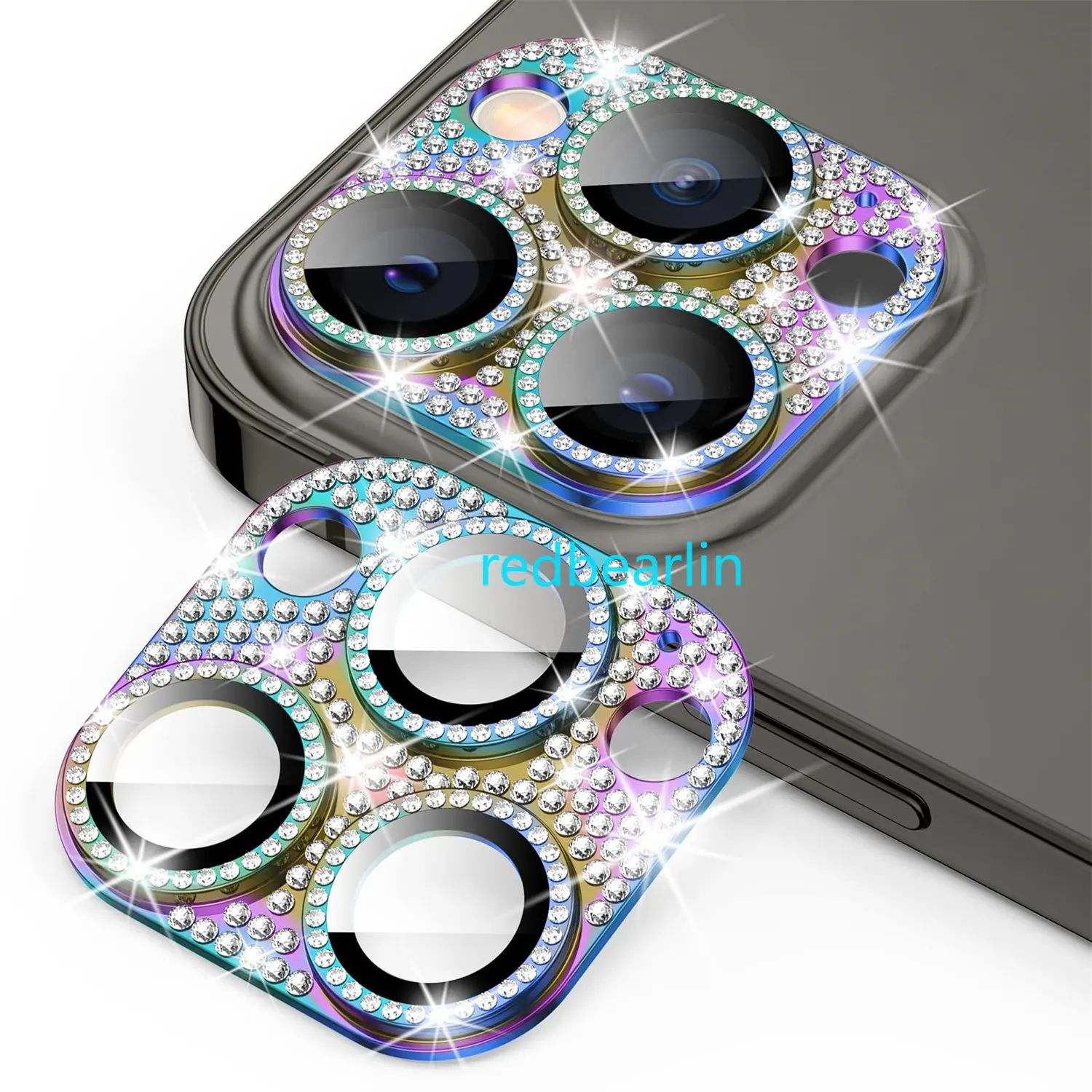 20pcs 3D Camera Lens Protector Bling Glitter Diamond Metal Lens Cover Glass Screen Protector For Iphone 11 12 13 14 Pro max