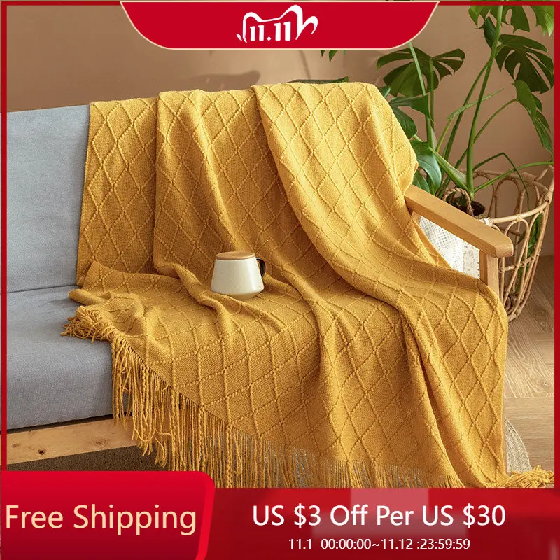 

Клетчатое одеяло, декоративное мягкое одеяло для дивана, кровати, переносное одеяло с кондиционированием воздуха, домашнее и офисное вязан...