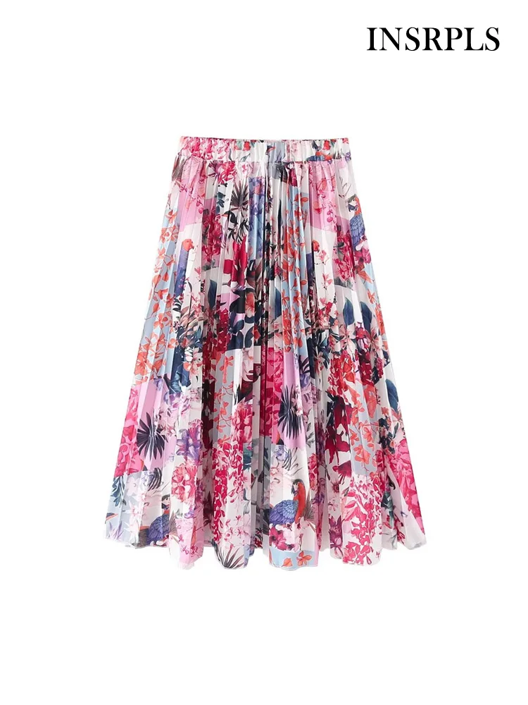 

Юбка-миди Женская плиссированная с цветочным принтом и высокой талией