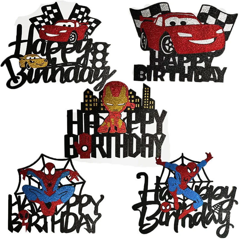 1set Spider man Theme Cake Toppers Car party decor Birthday Party Cartoon the Avengers Cake Decoration Party Supplies Gifts Toy