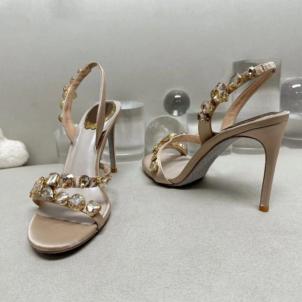 Summer New Women Trend Sandals Colour Jewel Sandale Slip-On Open Toe Stiletto Round Toe Solid Color Fashion Ladies Big Size 45