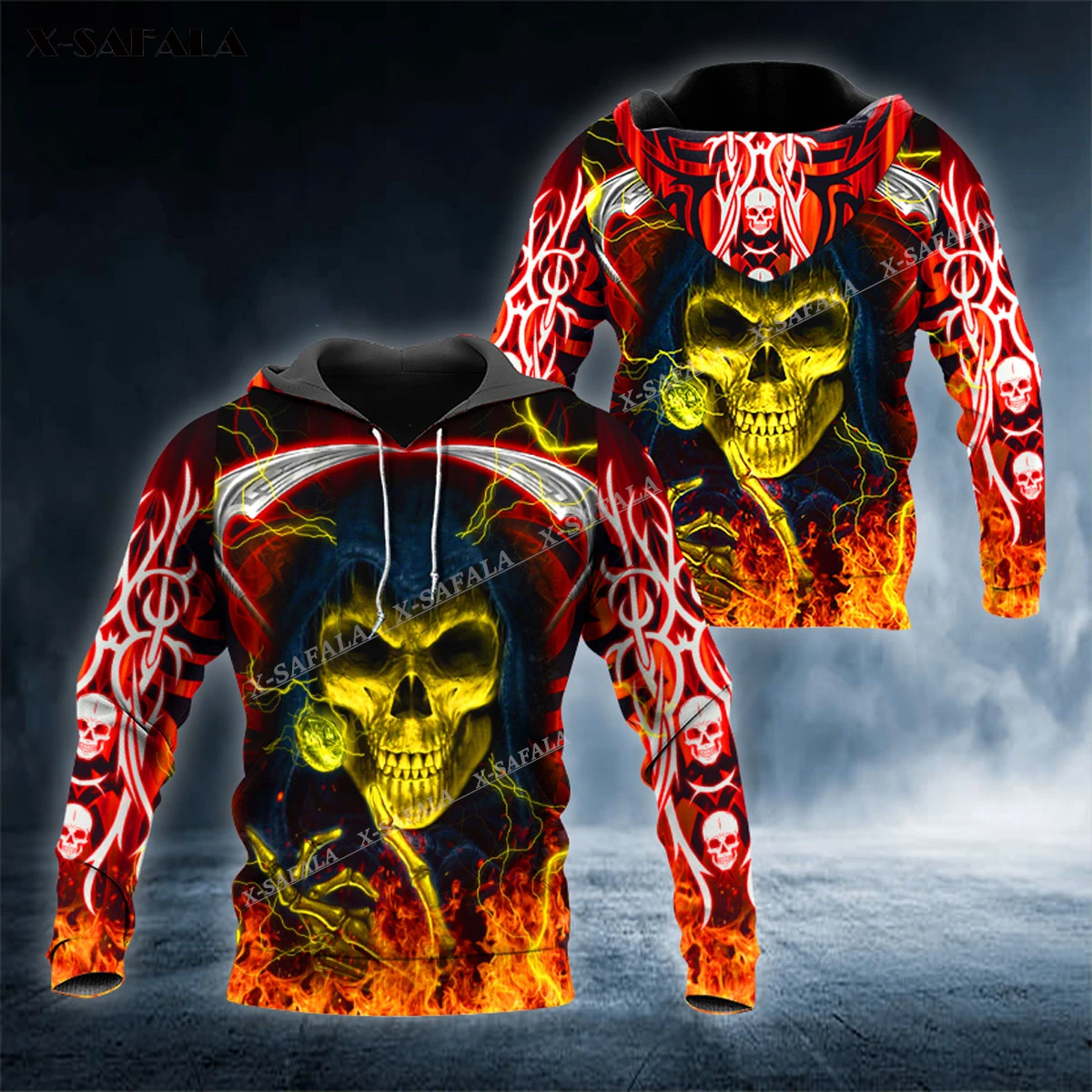 

X-SAFALA Lucifer Satan Coin Reaper Skull 3D Print Zipper Hoodie Men Pullover Sweatshirt Hooded Jersey Tracksuits Outwear Coat