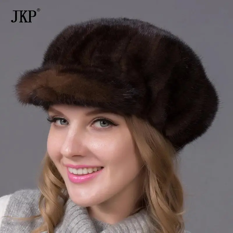 JKP Новое зимнее поступление милые шапки из норки натурального норкового меха для