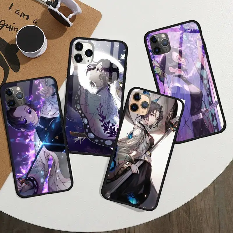 

Kochou Kanae Demon Slayer anime Phone Case Tempered glass For iphone 11 12 13 PRO MAX mini 6 7 8 plus X XS XR