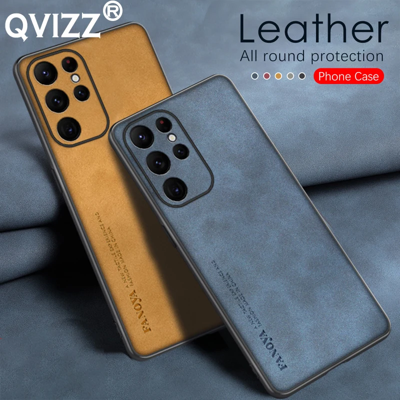 

Leather Case for Samsung Galaxy S23 Ultra Plus S23Ultra Luxury Soft Edges Hard Back Armor Shockproof Phone Cover SamsungS23Ultra