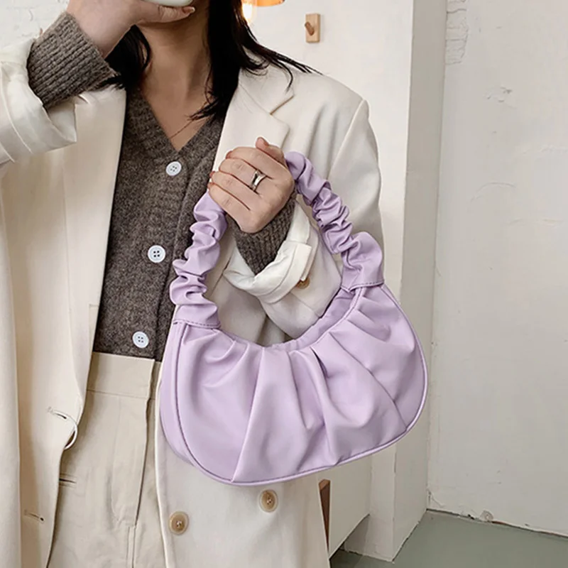 Fashion Women's Handbag Luxury Designer Female Ruched Bags Pu Leather Shopping Single Shoulder Bag For Women 2022 Trend